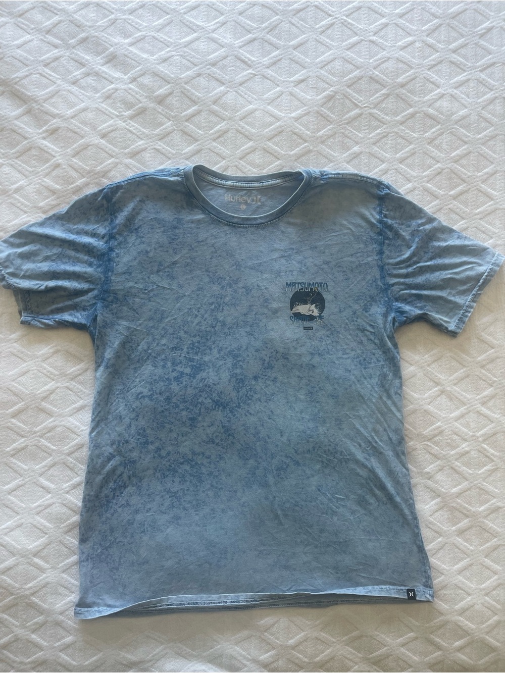 Hurley Matsumoto Shave Ice T-Shirt Mens Large Blue Acid Wash Skeleton Dolphin